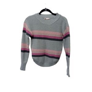 So‎ Women's Gray and Pink Stripe Hem Pullover Sweater Small